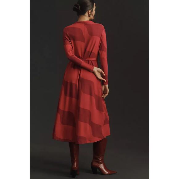 nwt ANTHROPOLOGIE x MARIMEKKO sz M Rombi Taifuuni Jersey Midi Dress in raspberry - Picture 3 of 4